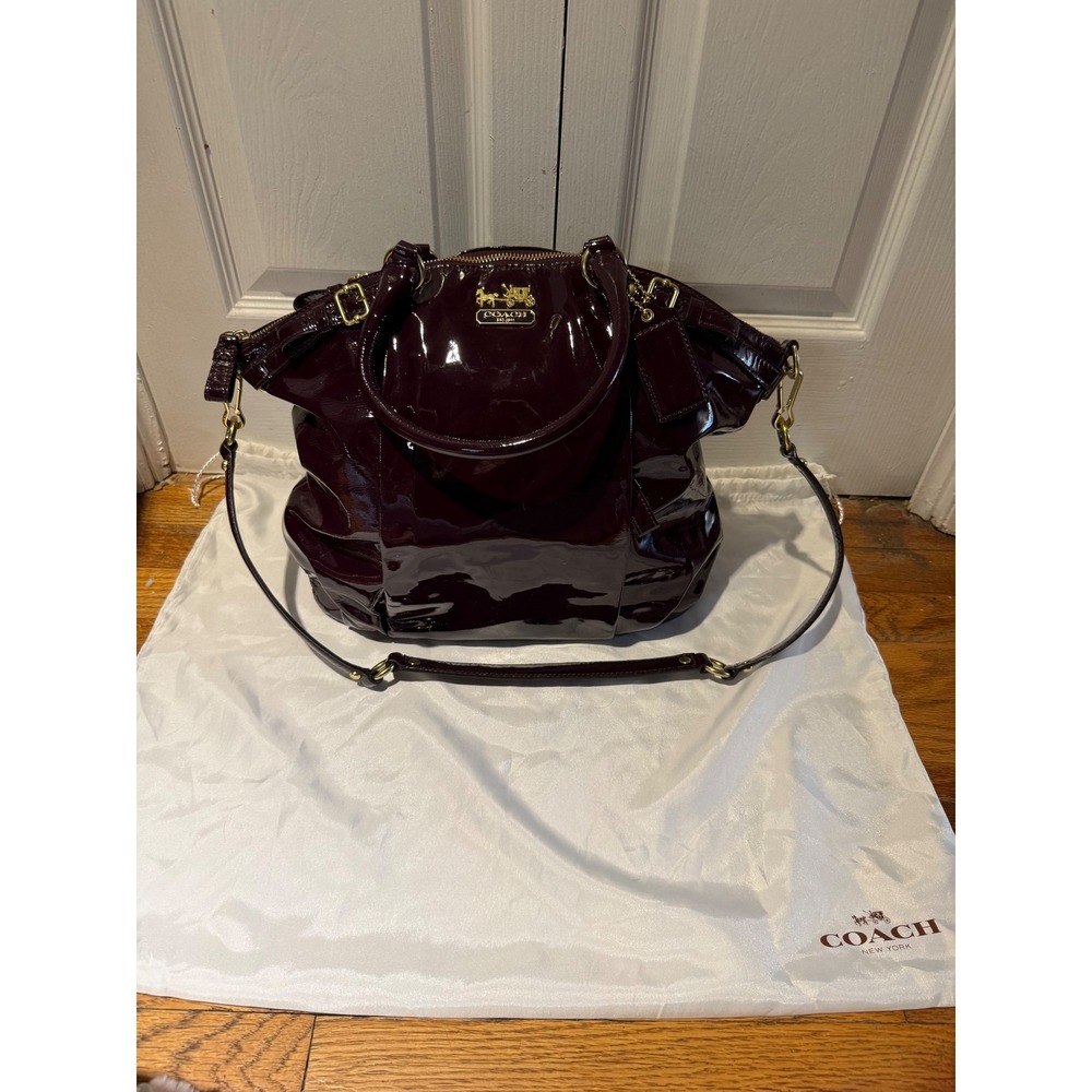 Coach Burgundy Patent Leather Satchel Bag Gold Hardware with Dust Bag NWOT